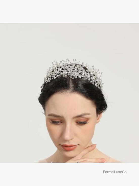 Crystal Bridal Headband with Marquise Crystals & Rhinestone Flowers main image 5